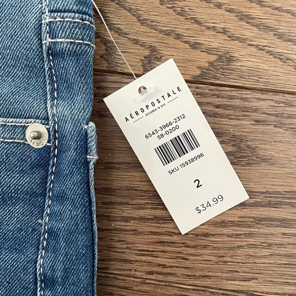 AERO High Rise Stretchy Midi Denim Shorts - Frayed Hem - Medium Denim Blue - Picture 9 of 11